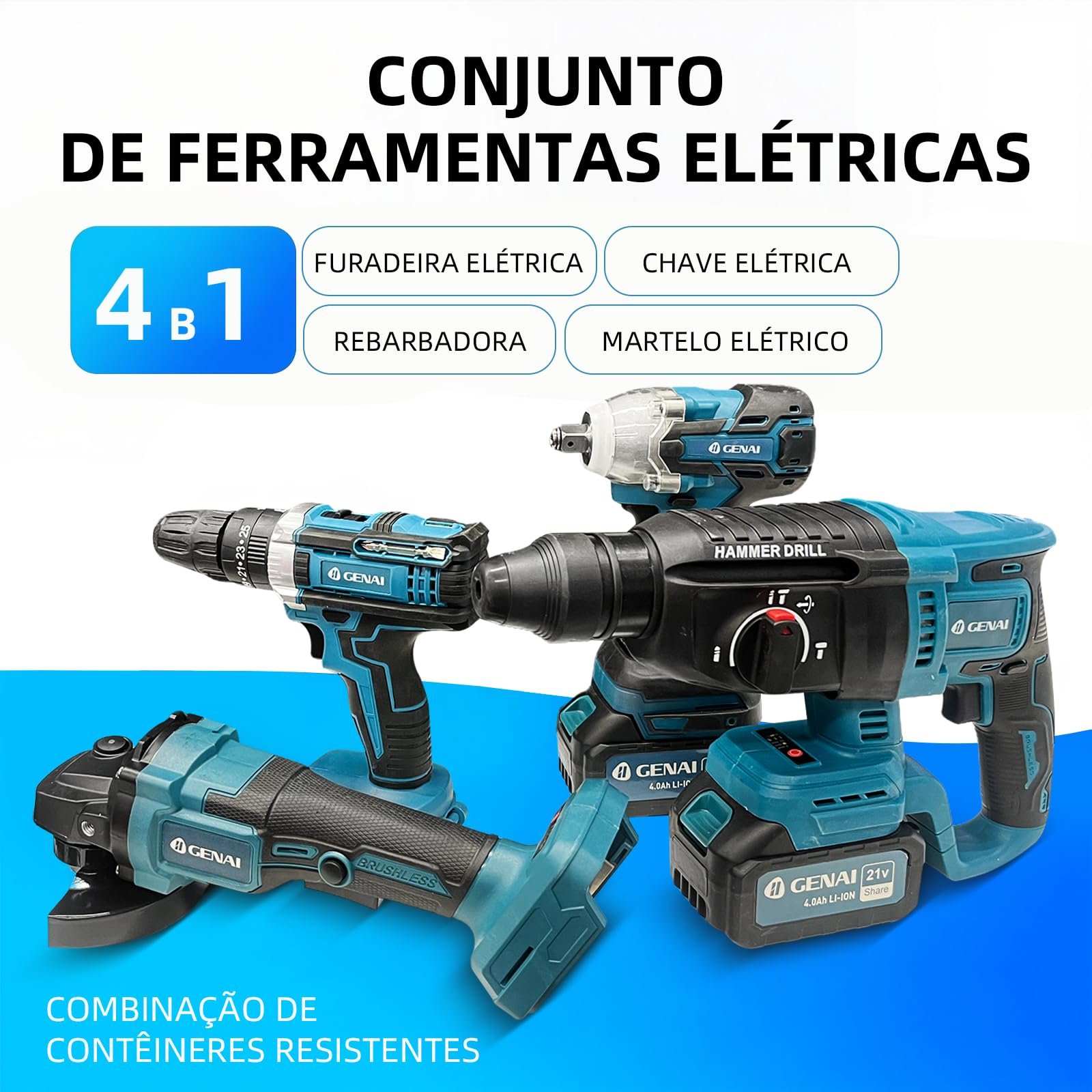Kit de Ferramentas 4 em 1 com 2 Baterias
